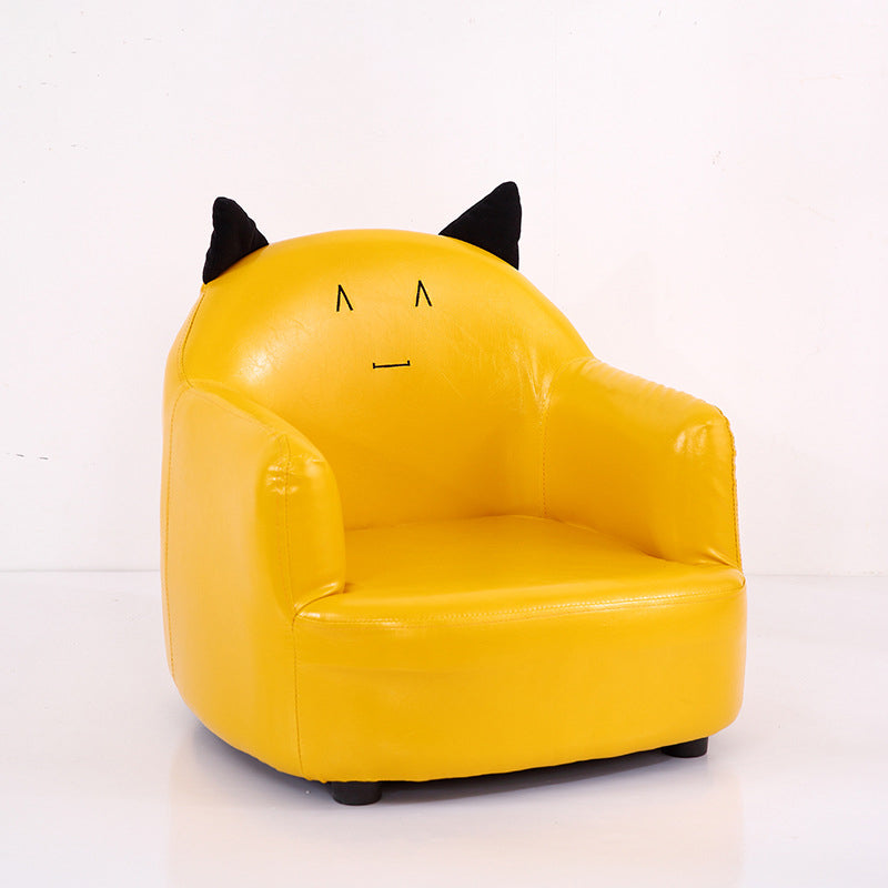 モダンアールデコ風オイルワックスレザーソリッドウッド動物型キッズアクセントチェア（背もたれ＆アームレスト付き）ベッドルーム＆リビングルーム用 