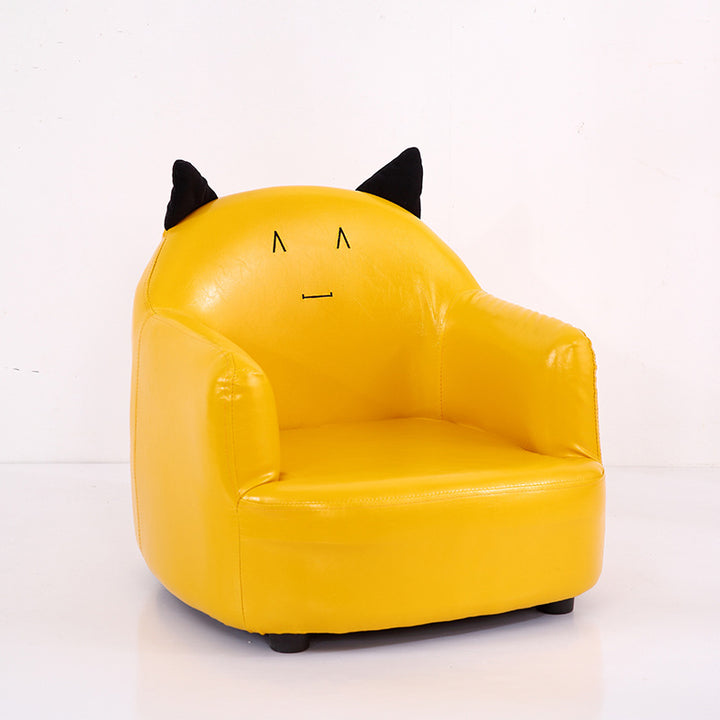 モダンアールデコ風オイルワックスレザーソリッドウッド動物型キッズアクセントチェア（背もたれ＆アームレスト付き）ベッドルーム＆リビングルーム用 