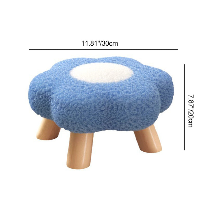 Modern Art Deco Faux Fleece Solid Wood Flower-Shaped Cylinder Low Stool For Bedroom &amp; Living Room