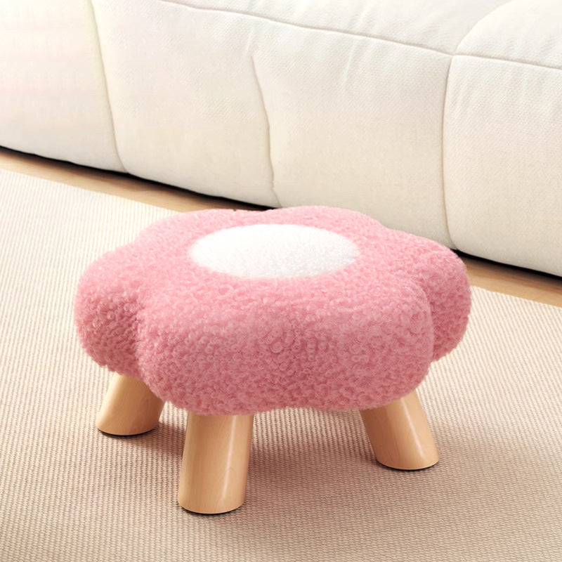 Modern Art Deco Faux Fleece Solid Wood Flower-Shaped Cylinder Low Stool For Bedroom &amp; Living Room
