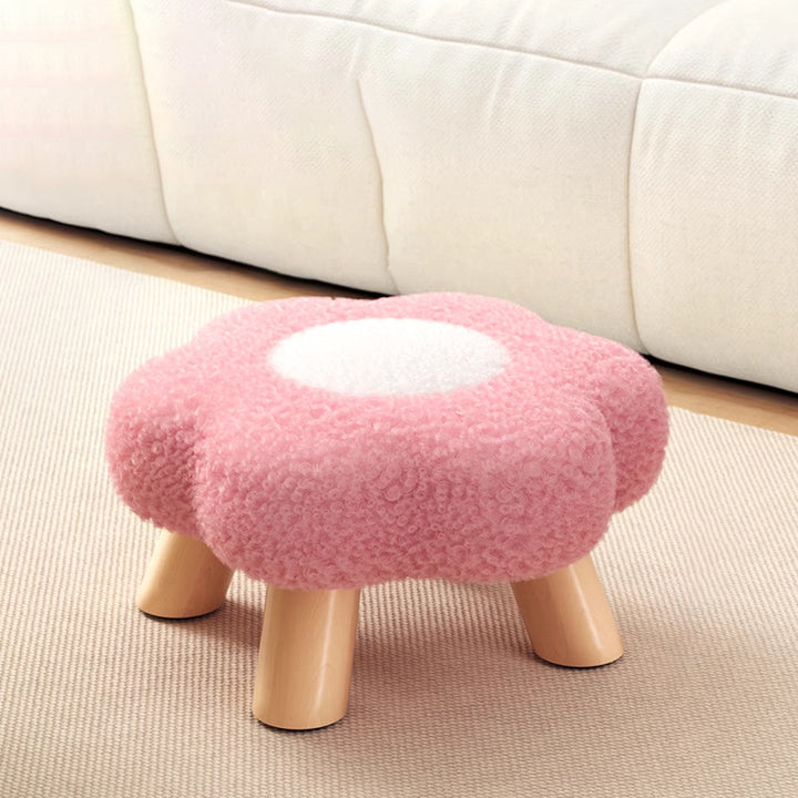 Modern Art Deco Faux Fleece Solid Wood Flower-Shaped Cylinder Low Stool For Bedroom &amp; Living Room