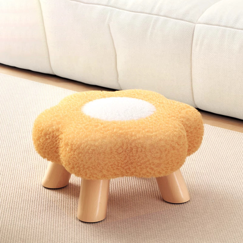 Modern Art Deco Faux Fleece Solid Wood Flower-Shaped Cylinder Low Stool For Bedroom &amp; Living Room
