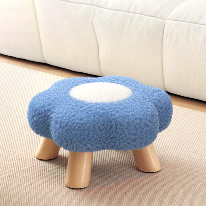 Modern Art Deco Faux Fleece Solid Wood Flower-Shaped Cylinder Low Stool For Bedroom &amp; Living Room