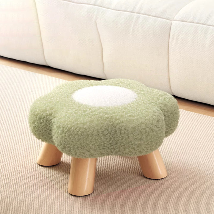 Modern Art Deco Faux Fleece Solid Wood Flower-Shaped Cylinder Low Stool For Bedroom &amp; Living Room