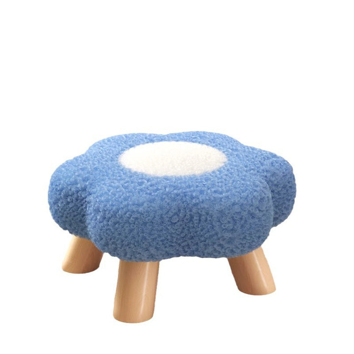 Modern Art Deco Faux Fleece Solid Wood Flower-Shaped Cylinder Low Stool For Bedroom &amp; Living Room