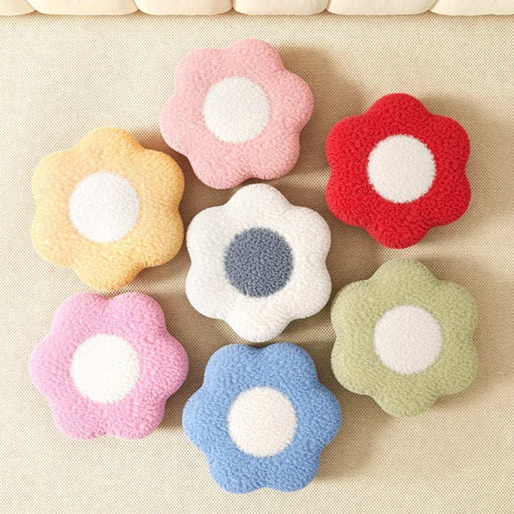 Modern Art Deco Faux Fleece Solid Wood Flower-Shaped Cylinder Low Stool For Bedroom &amp; Living Room