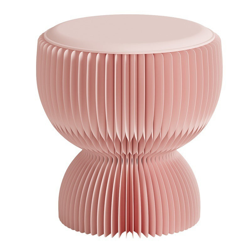 Contemporary Creative PU Leather Kraft Paper Round Cylinder Foldable Low Stool For Bedroom &amp; Living Room