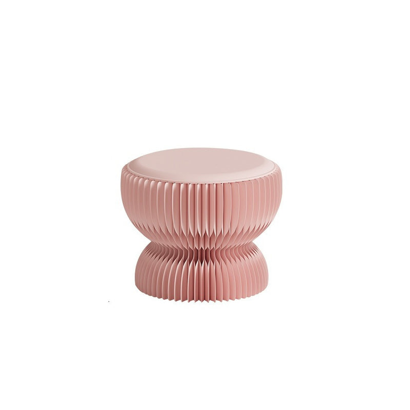 Contemporary Creative PU Leather Kraft Paper Round Cylinder Foldable Low Stool For Bedroom &amp; Living Room