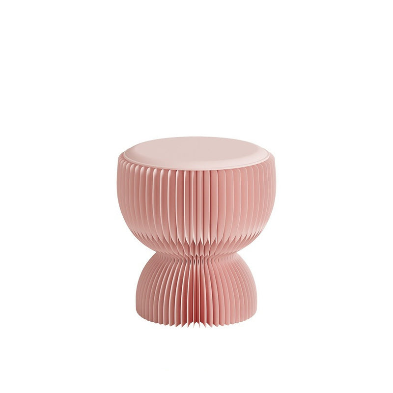 Contemporary Creative PU Leather Kraft Paper Round Cylinder Foldable Low Stool For Bedroom &amp; Living Room