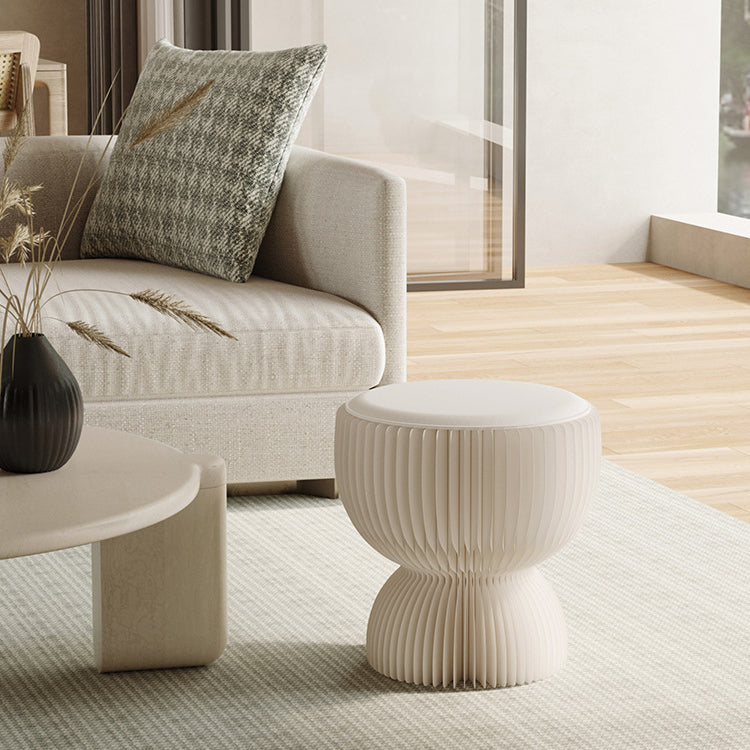Contemporary Creative PU Leather Kraft Paper Round Cylinder Foldable Low Stool For Bedroom &amp; Living Room
