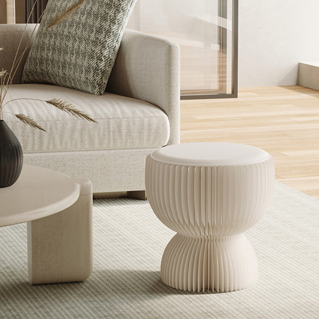 Contemporary Creative PU Leather Kraft Paper Round Cylinder Foldable Low Stool For Bedroom &amp; Living Room