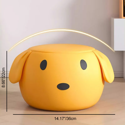 Moderner Art Deco PU-Leder Massivholz Cartoon Tier Runder Niedriger Hocker für Schlafzimmer & Wohnzimmer 