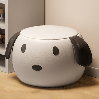 Moderner Art Deco PU-Leder Massivholz Cartoon Tier Runder Niedriger Hocker für Schlafzimmer & Wohnzimmer 