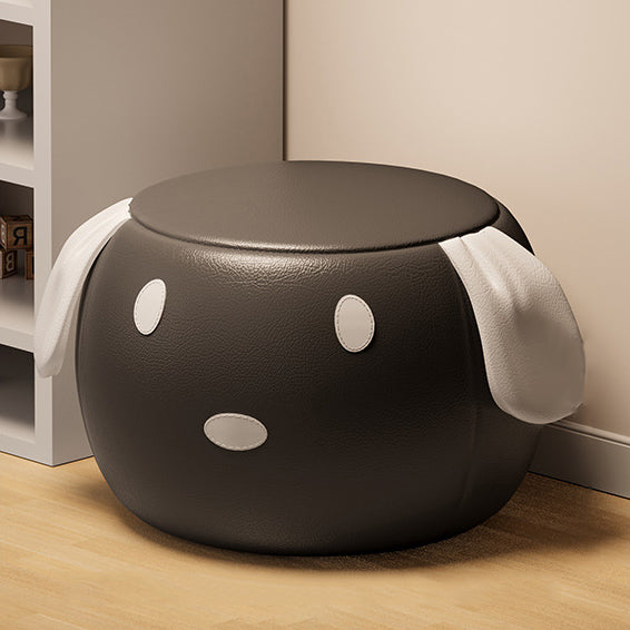 Tabouret bas rond en bois massif en cuir PU Art Déco moderne avec animal de dessin animé pour chambre et salon 