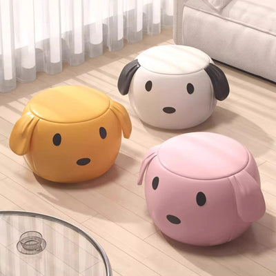 Moderner Art Deco PU-Leder Massivholz Cartoon Tier Runder Niedriger Hocker für Schlafzimmer & Wohnzimmer 