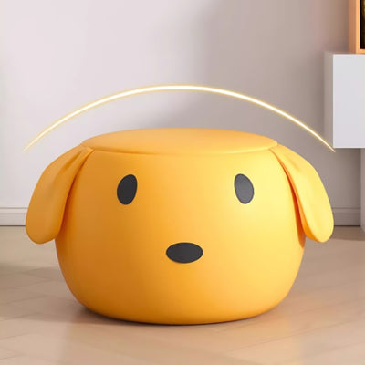 Moderner Art Deco PU-Leder Massivholz Cartoon Tier Runder Niedriger Hocker für Schlafzimmer & Wohnzimmer 