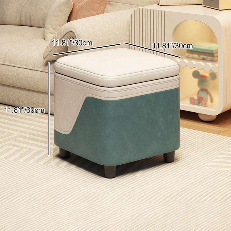 Modern Minimalist Synthetic Fabric Solid Wood Rounded Square Low Stool With Storage For Living Room
