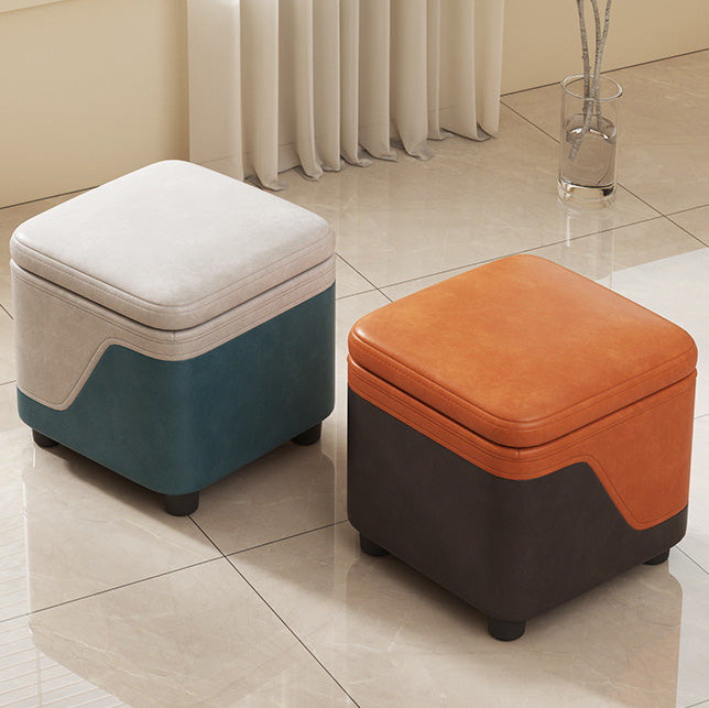Modern Minimalist Synthetic Fabric Solid Wood Rounded Square Low Stool With Storage For Living Room