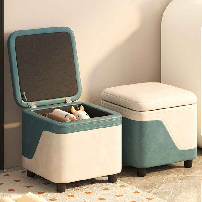 Modern Minimalist Synthetic Fabric Solid Wood Rounded Square Low Stool With Storage For Living Room