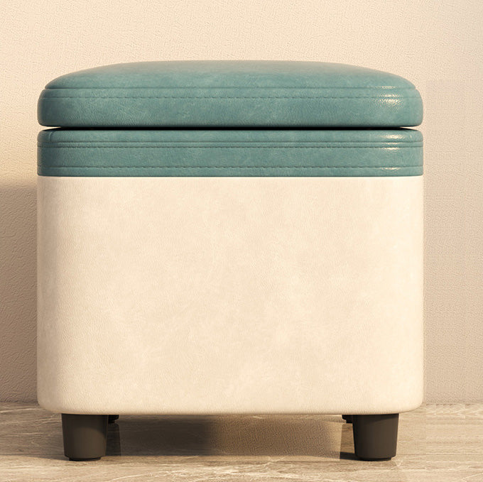 Modern Minimalist Synthetic Fabric Solid Wood Rounded Square Low Stool With Storage For Living Room