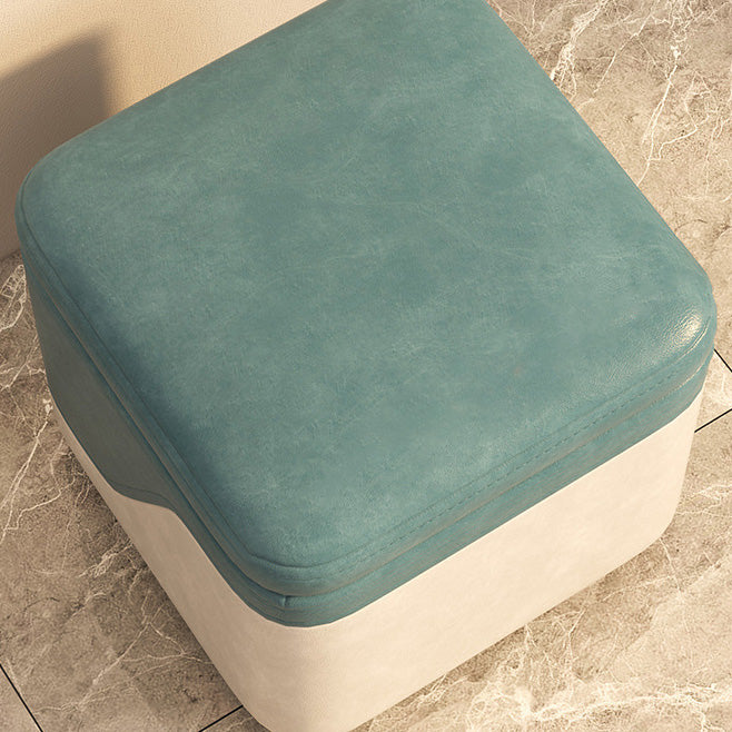 Modern Minimalist Synthetic Fabric Solid Wood Rounded Square Low Stool With Storage For Living Room