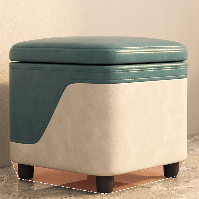 Modern Minimalist Synthetic Fabric Solid Wood Rounded Square Low Stool With Storage For Living Room