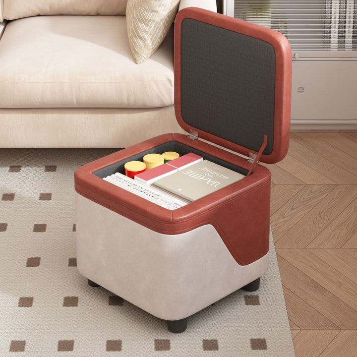Modern Minimalist Synthetic Fabric Solid Wood Rounded Square Low Stool With Storage For Living Room
