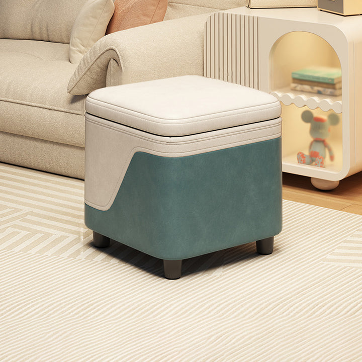 Modern Minimalist Synthetic Fabric Solid Wood Rounded Square Low Stool With Storage For Living Room