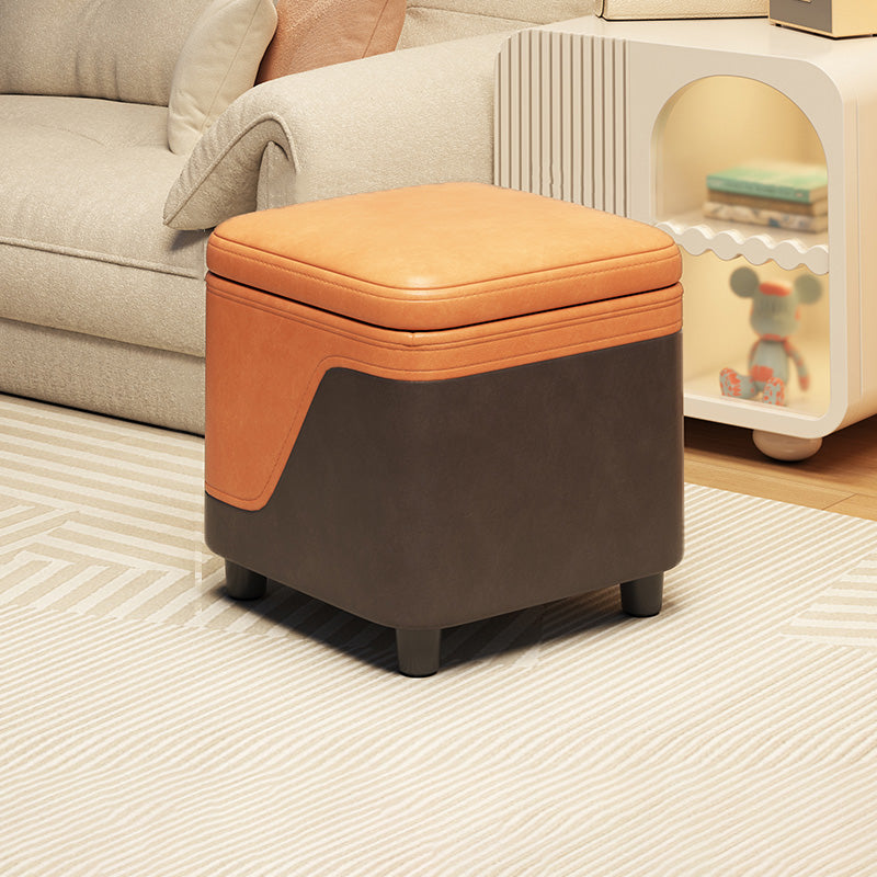 Modern Minimalist Synthetic Fabric Solid Wood Rounded Square Low Stool With Storage For Living Room