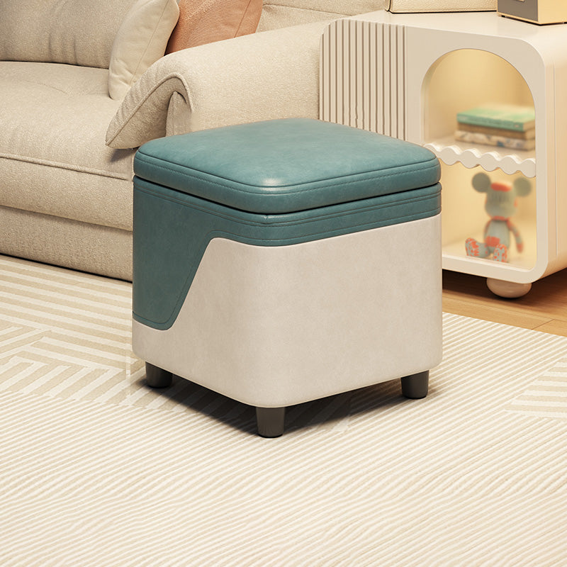 Modern Minimalist Synthetic Fabric Solid Wood Rounded Square Low Stool With Storage For Living Room