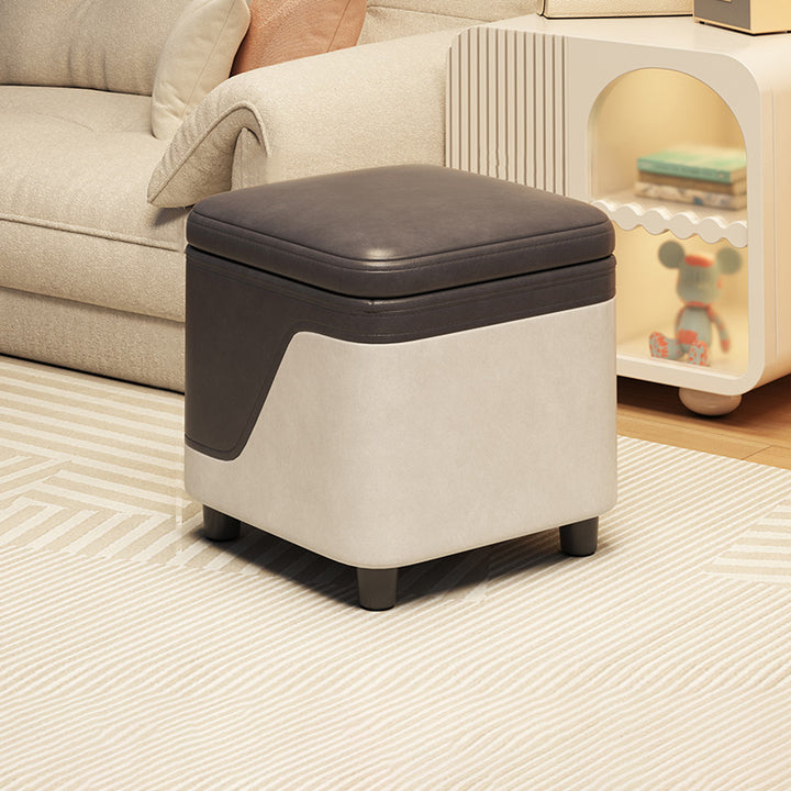 Modern Minimalist Synthetic Fabric Solid Wood Rounded Square Low Stool With Storage For Living Room
