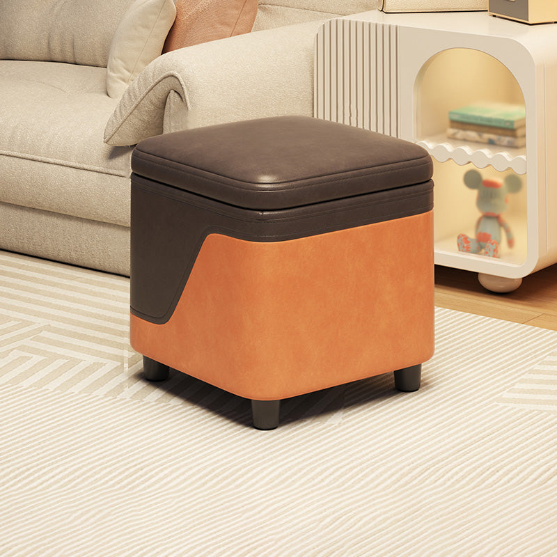 Modern Minimalist Synthetic Fabric Solid Wood Rounded Square Low Stool With Storage For Living Room