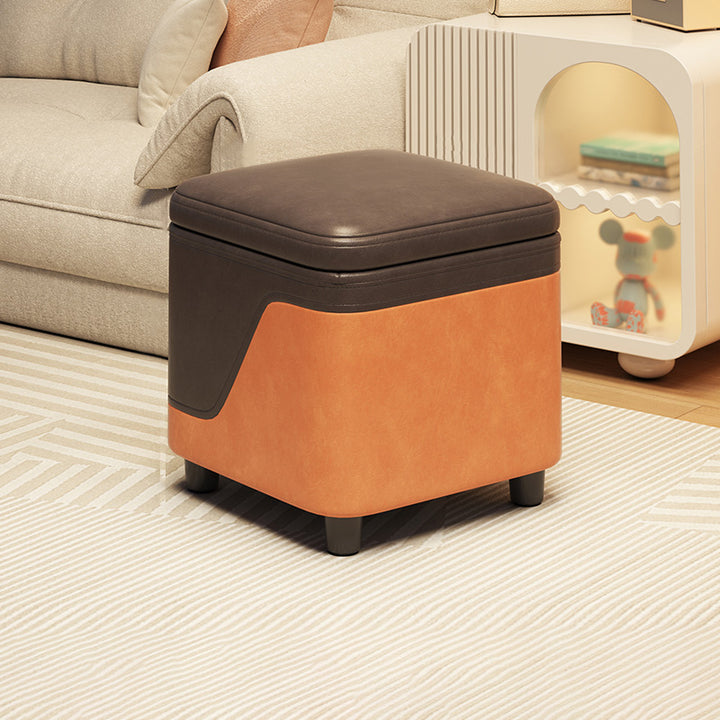 Modern Minimalist Synthetic Fabric Solid Wood Rounded Square Low Stool With Storage For Living Room