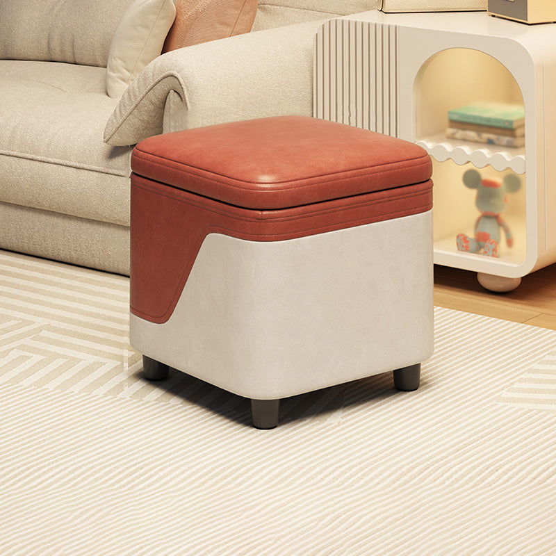 Modern Minimalist Synthetic Fabric Solid Wood Rounded Square Low Stool With Storage For Living Room