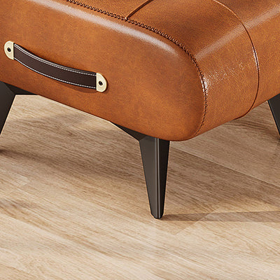 Contemporary Scandinavian PU Leather Solid Wood Metal Rectangular Low Stool For Living Room