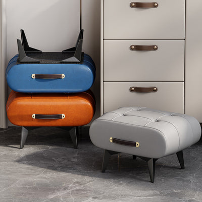 Contemporary Scandinavian PU Leather Solid Wood Metal Rectangular Low Stool For Living Room