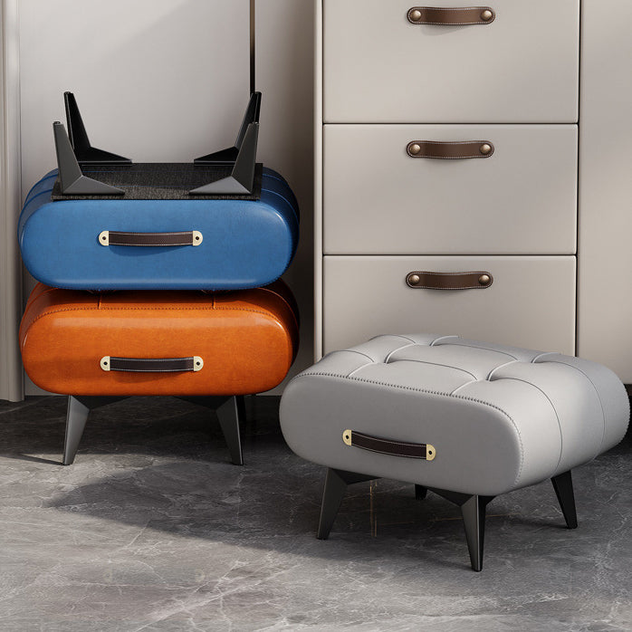 Contemporary Scandinavian PU Leather Solid Wood Metal Rectangular Low Stool For Living Room