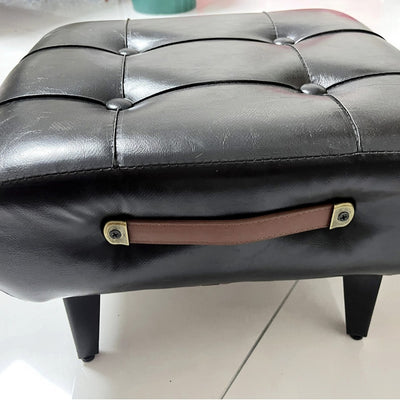 Contemporary Scandinavian PU Leather Solid Wood Metal Rectangular Low Stool For Living Room