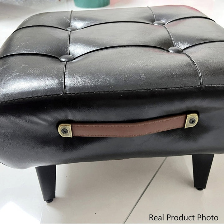 Contemporary Scandinavian PU Leather Solid Wood Metal Rectangular Low Stool For Living Room
