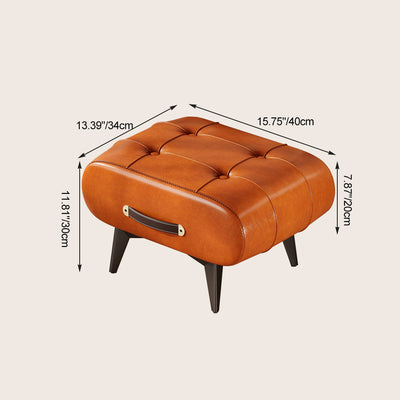 Contemporary Scandinavian PU Leather Solid Wood Metal Rectangular Low Stool For Living Room