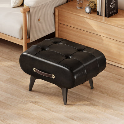 Contemporary Scandinavian PU Leather Solid Wood Metal Rectangular Low Stool For Living Room