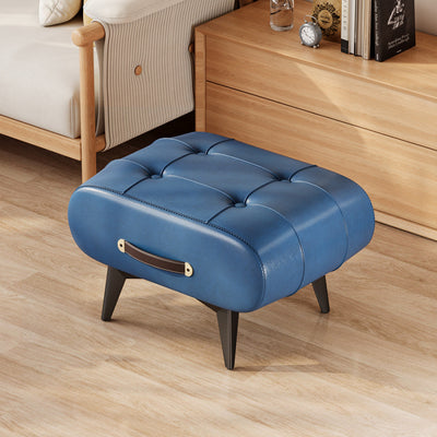 Contemporary Scandinavian PU Leather Solid Wood Metal Rectangular Low Stool For Living Room