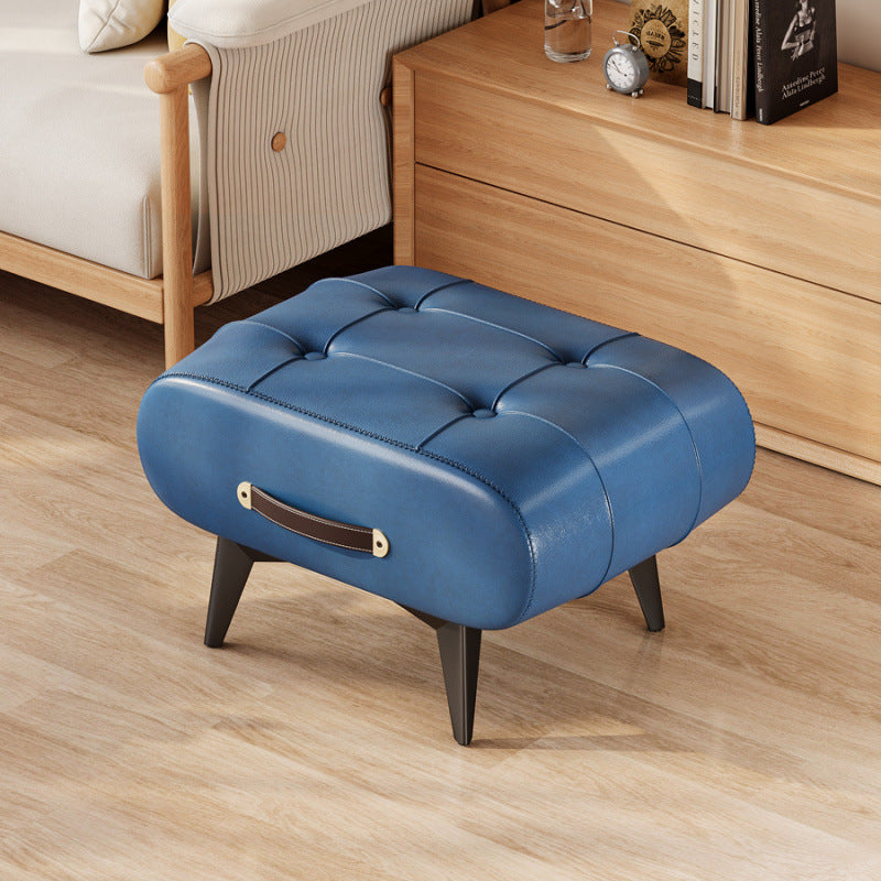 Contemporary Scandinavian PU Leather Solid Wood Metal Rectangular Low Stool For Living Room