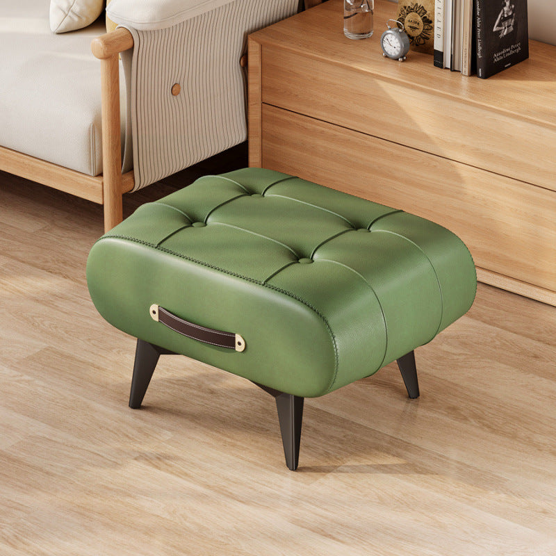 Contemporary Scandinavian PU Leather Solid Wood Metal Rectangular Low Stool For Living Room