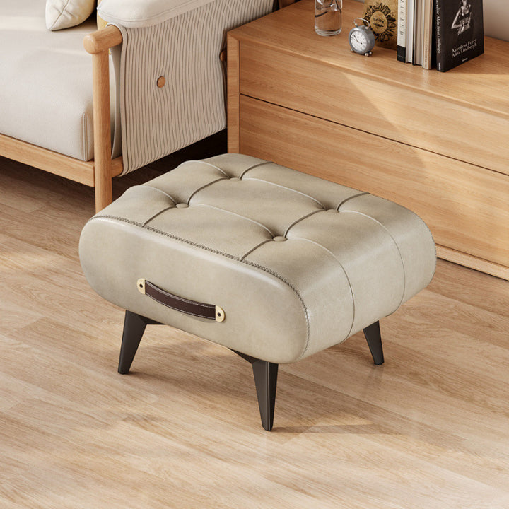 Contemporary Scandinavian PU Leather Solid Wood Metal Rectangular Low Stool For Living Room