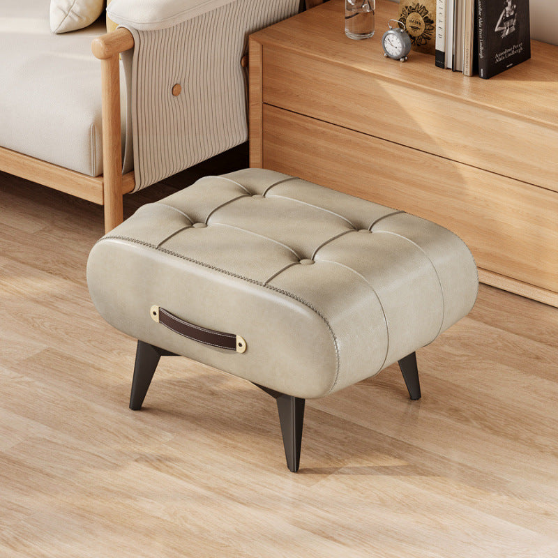 Contemporary Scandinavian PU Leather Solid Wood Metal Rectangular Low Stool For Living Room