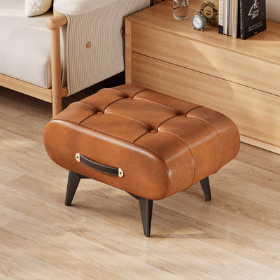 Contemporary Scandinavian PU Leather Solid Wood Metal Rectangular Low Stool For Living Room