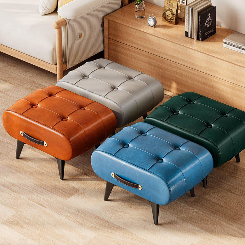 Contemporary Scandinavian PU Leather Solid Wood Metal Rectangular Low Stool For Living Room