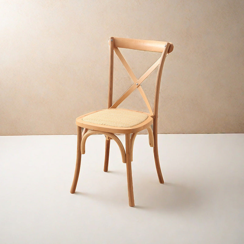 Contemporary Scandinavian Solid Wood Rattan Curved Square Dining Chair With Backrest For Dining Room