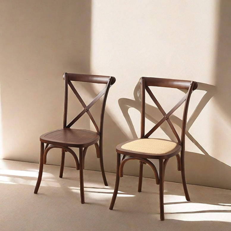 Contemporary Scandinavian Solid Wood Rattan Curved Square Dining Chair With Backrest For Dining Room